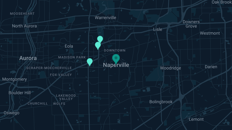 Map of Naperville, Illinois — 4 documented asbestos exposure sites