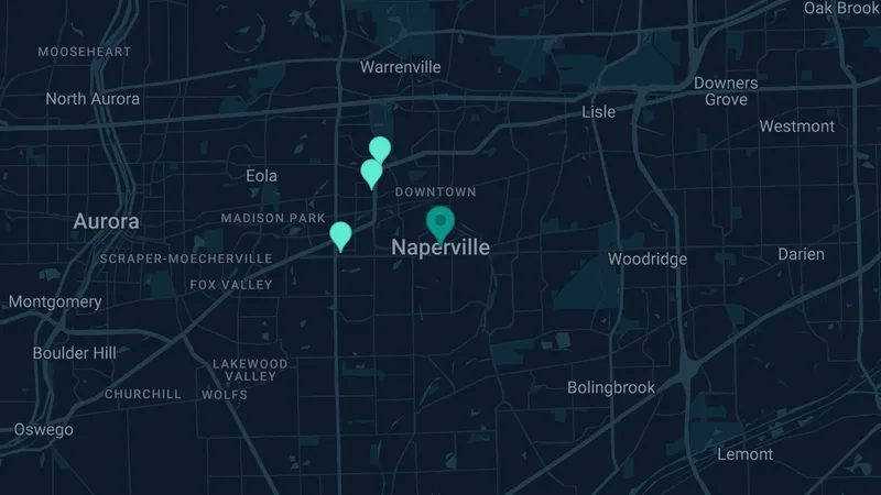 Map of Naperville, Illinois: 4 documented asbestos exposure sites