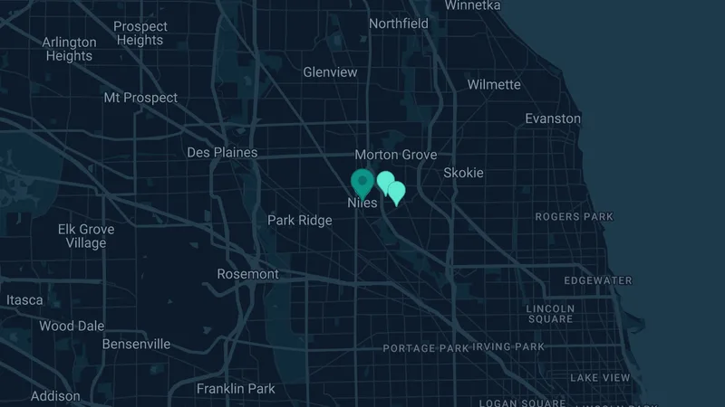 Map of Niles, Illinois: 3 documented asbestos exposure sites