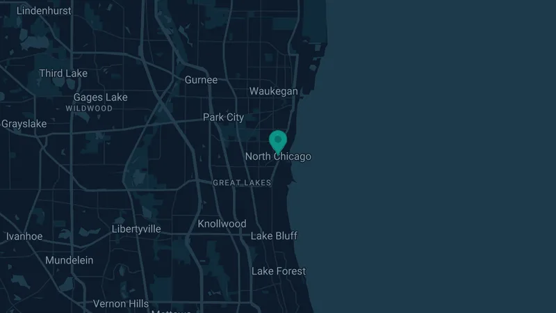 Map of North Chicago, Illinois: 2 documented asbestos exposure sites
