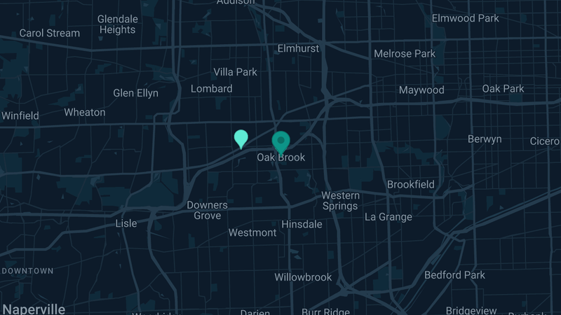 Map of Oak Brook, Illinois — 5 documented asbestos exposure sites