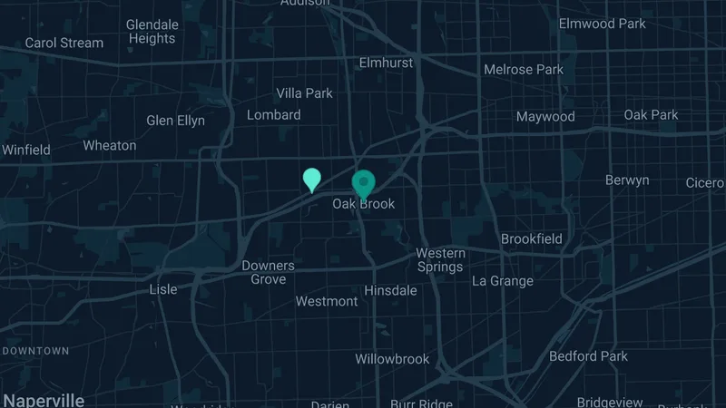 Map of Oak Brook, Illinois: 5 documented asbestos exposure sites