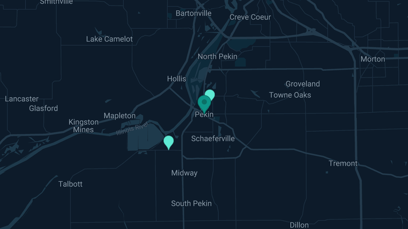 Map of Pekin, Illinois — 3 documented asbestos exposure sites