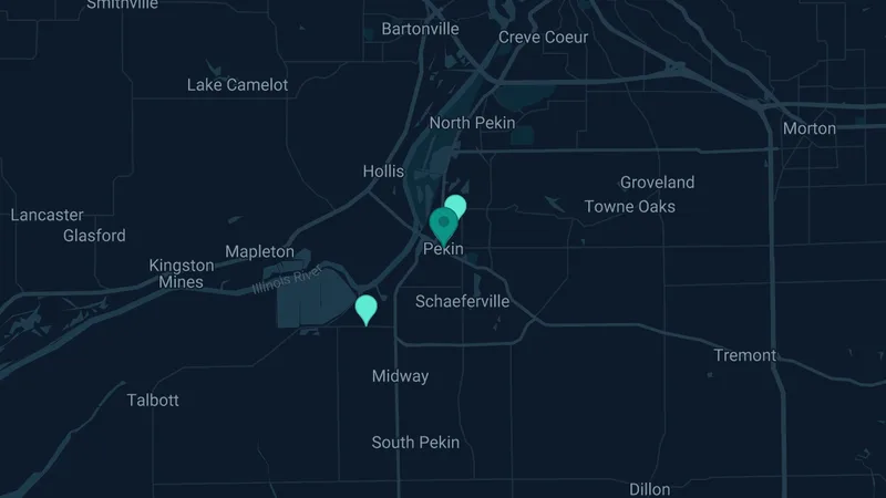 Map of Pekin, Illinois: 3 documented asbestos exposure sites