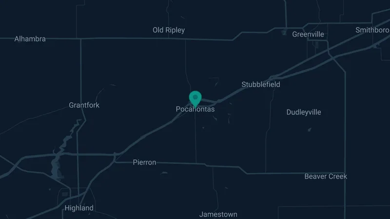 Map of Pocahontas, Illinois: 2 documented asbestos exposure sites