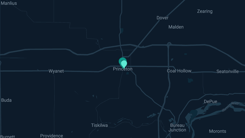 Map of Princeton, Illinois — 3 documented asbestos exposure sites