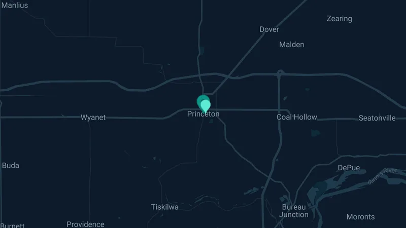 Map of Princeton, Illinois: 3 documented asbestos exposure sites