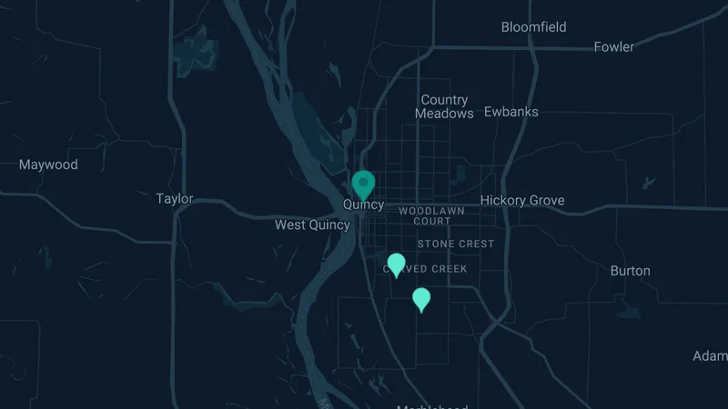 Map of Quincy, Illinois: 3 documented asbestos exposure sites
