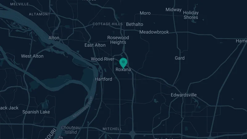 Map of Roxana, Illinois: 3 documented asbestos exposure sites