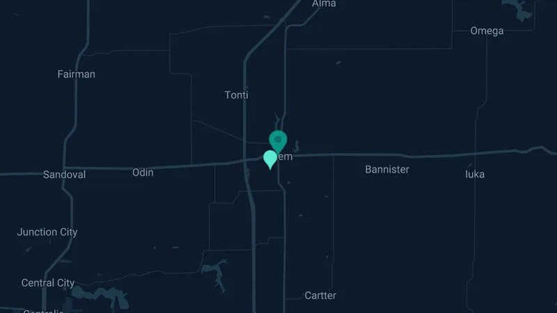 Map of Salem, Illinois: 4 documented asbestos exposure sites
