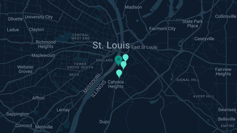 Map of Sauget, Illinois — 8 documented asbestos exposure sites