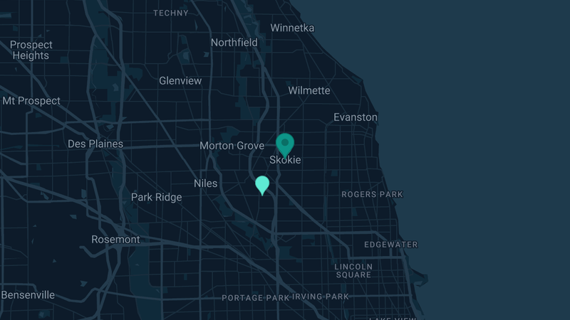 Map of Skokie, Illinois — 3 documented asbestos exposure sites