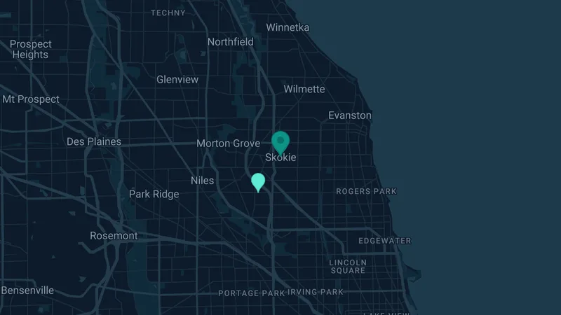 Map of Skokie, Illinois: 3 documented asbestos exposure sites