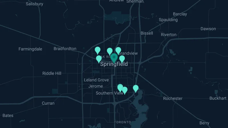 Map of Springfield, Illinois: 15 documented asbestos exposure sites