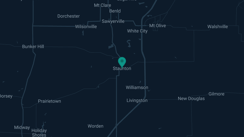 Map of Staunton, Illinois — 2 documented asbestos exposure sites