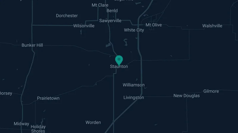 Map of Staunton, Illinois: 2 documented asbestos exposure sites