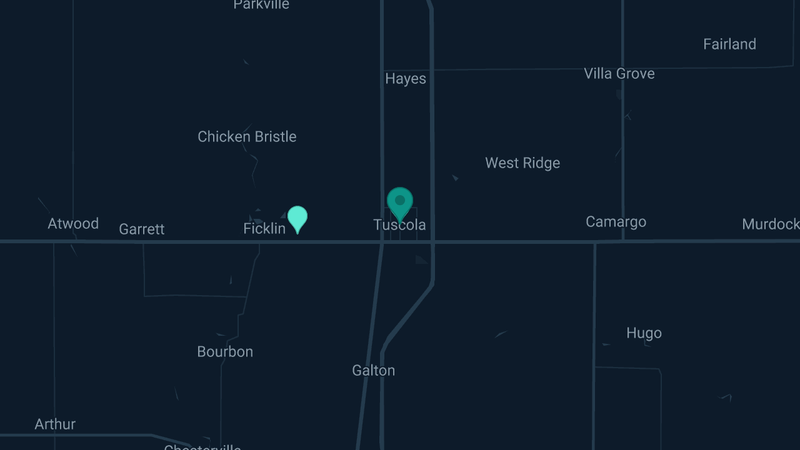 Map of Tuscola, Illinois — 6 documented asbestos exposure sites