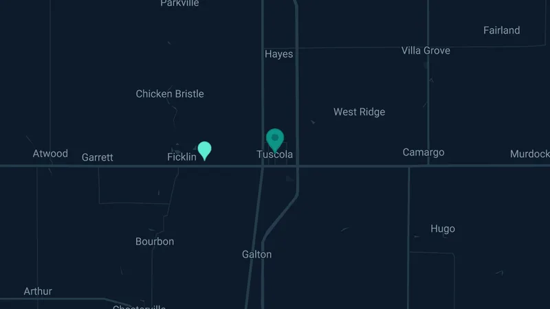 Map of Tuscola, Illinois: 6 documented asbestos exposure sites