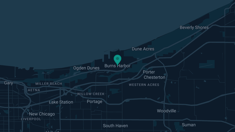 Map of Burns Harbor, Indiana — 2 documented asbestos exposure sites