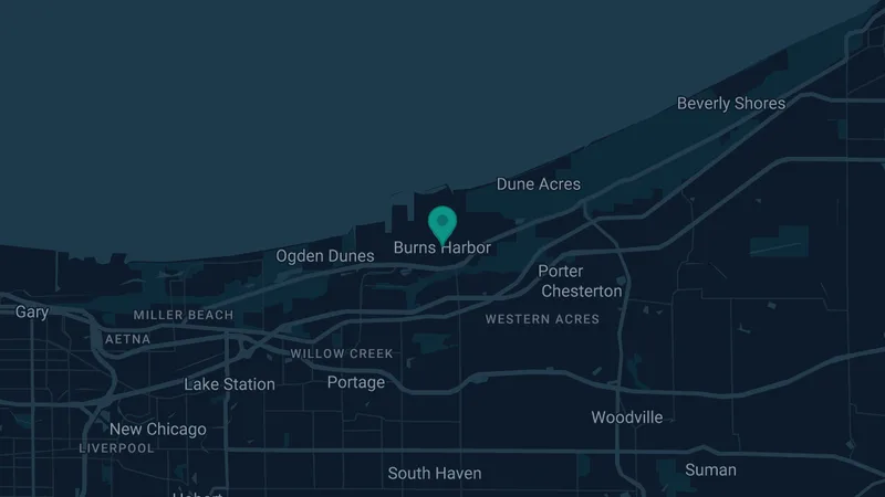 Map of Burns Harbor, Indiana: 2 documented asbestos exposure sites