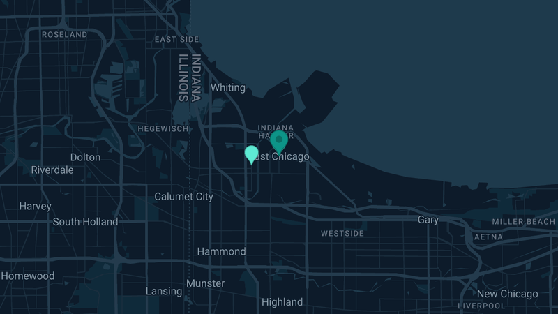 Map of East Chicago, Indiana — 7 documented asbestos exposure sites