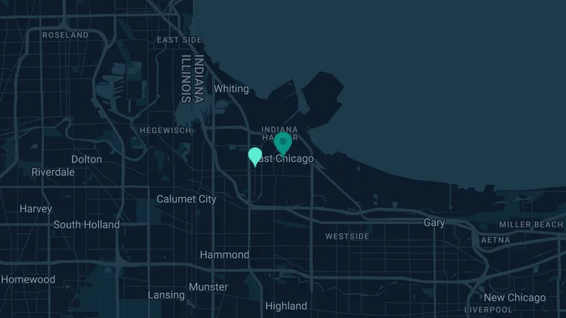 Map of East Chicago, Indiana: 7 documented asbestos exposure sites