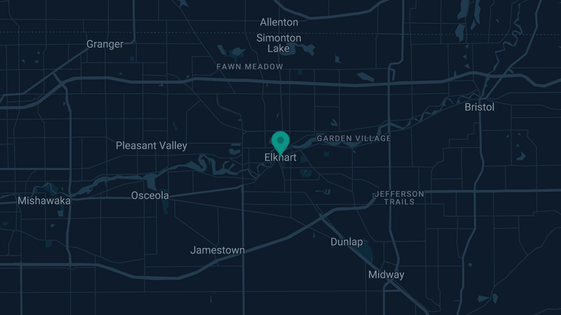 Map of Elkhart, Indiana — 2 documented asbestos exposure sites