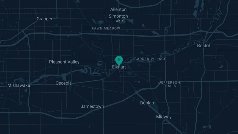 Map of Elkhart, Indiana: 2 documented asbestos exposure sites