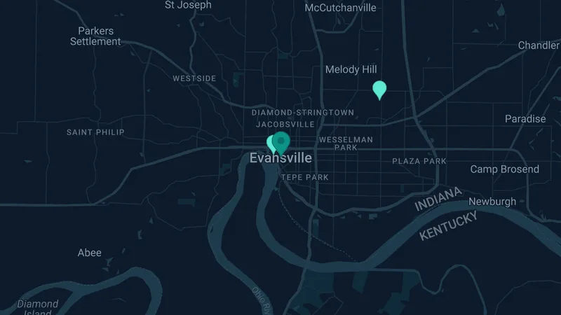 Map of Evansville, Indiana: 4 documented asbestos exposure sites