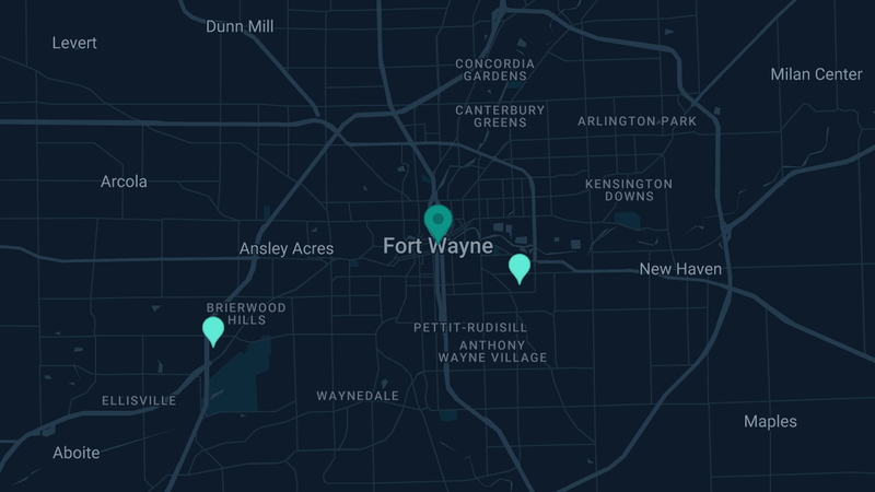 Map of Ft. Wayne, Indiana — 3 documented asbestos exposure sites