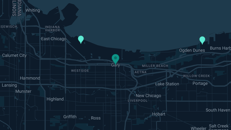 Map of Gary, Indiana — 3 documented asbestos exposure sites