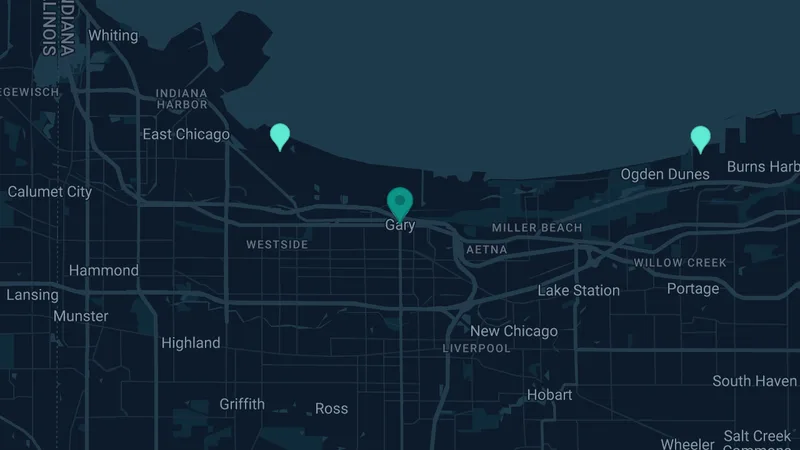 Map of Gary, Indiana: 3 documented asbestos exposure sites