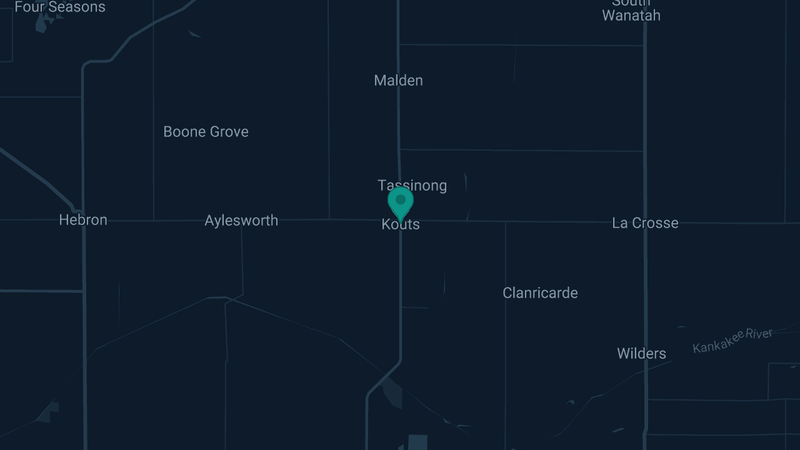 Map of Kouts, Indiana — 2 documented asbestos exposure sites