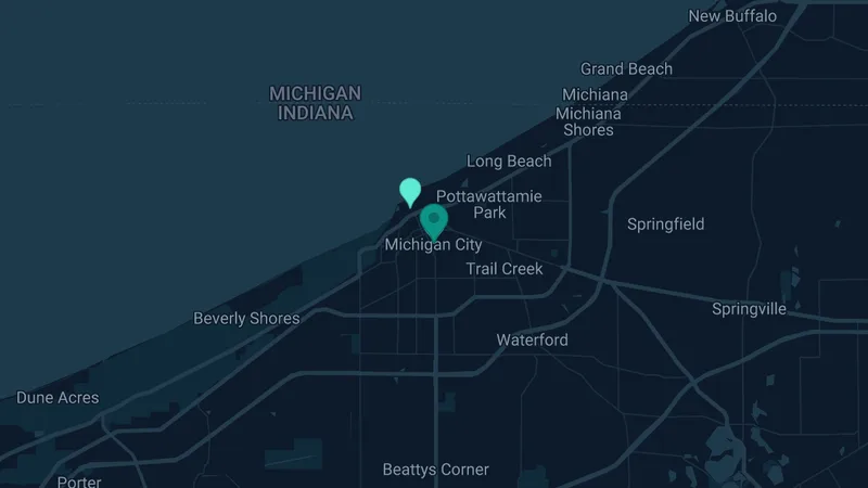 Map of Michigan City, Indiana: 4 documented asbestos exposure sites