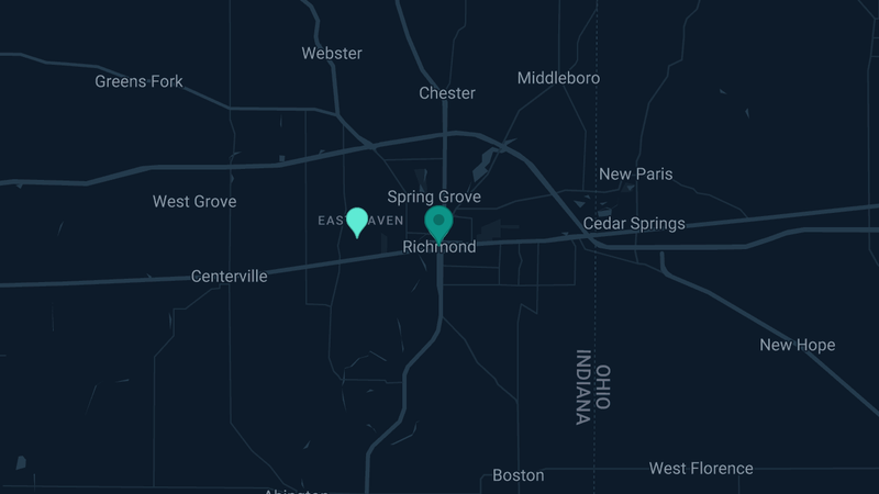 Map of Richmond, Indiana — 2 documented asbestos exposure sites