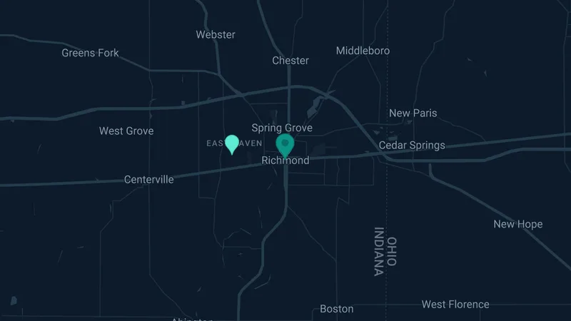Map of Richmond, Indiana: 2 documented asbestos exposure sites