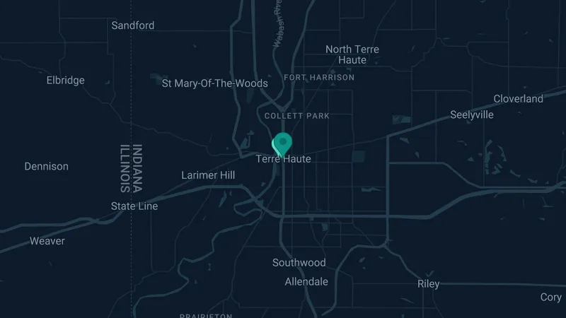 Map of Terre Haute, Indiana: 2 documented asbestos exposure sites