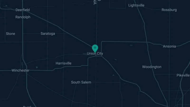 Map of Union City, Indiana: 3 documented asbestos exposure sites