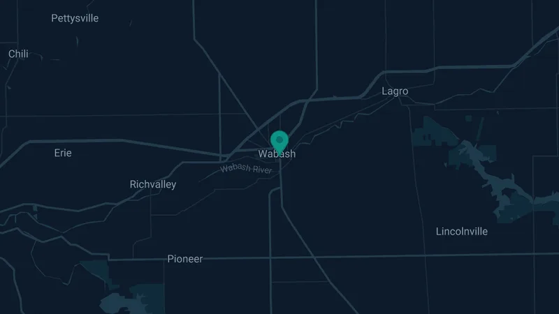 Map of Wabash, Indiana: 2 documented asbestos exposure sites