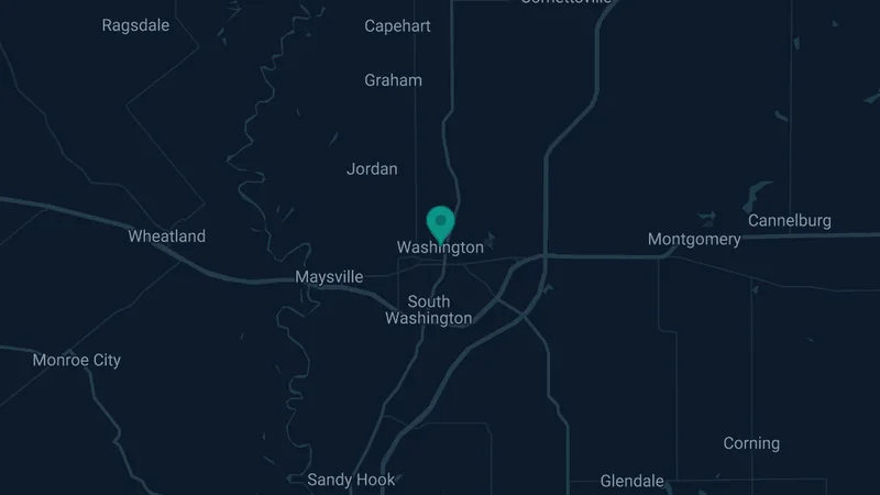 Map of Washington, Indiana: 2 documented asbestos exposure sites