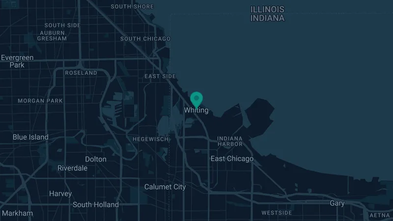 Map of Whiting, Indiana: 6 documented asbestos exposure sites