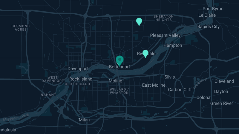 Map of Bettendorf, Iowa — 3 documented asbestos exposure sites