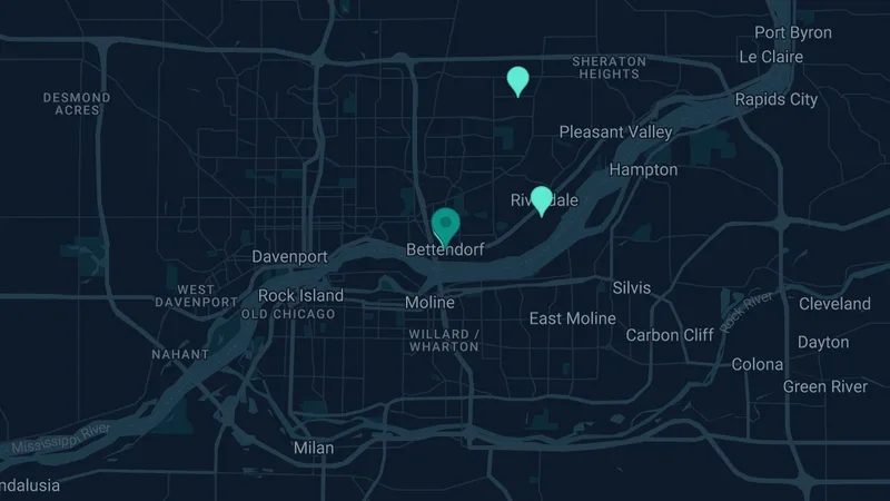 Map of Bettendorf, Iowa: 3 documented asbestos exposure sites