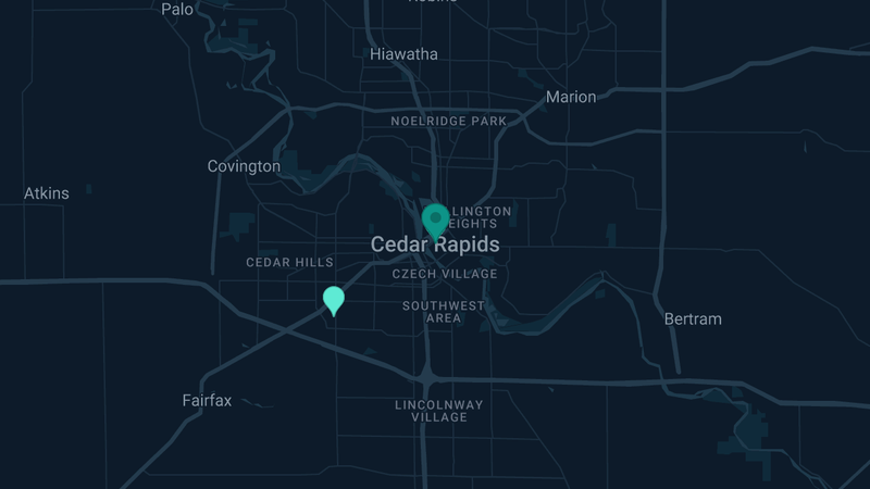 Map of Cedar Rapids, Iowa — 5 documented asbestos exposure sites