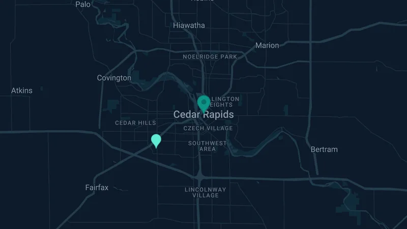 Map of Cedar Rapids, Iowa: 5 documented asbestos exposure sites
