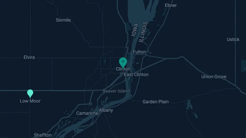 Map of Clinton, Iowa: 7 documented asbestos exposure sites