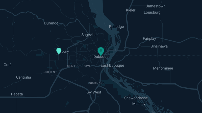 Map of Dubuque, Iowa — 3 documented asbestos exposure sites