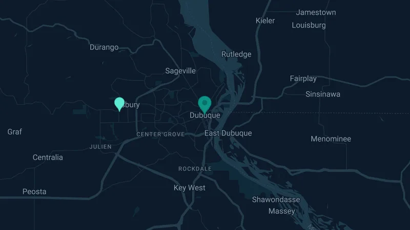 Map of Dubuque, Iowa: 3 documented asbestos exposure sites