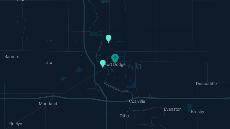 Map of Fort Dodge, Iowa — 4 documented asbestos exposure sites
