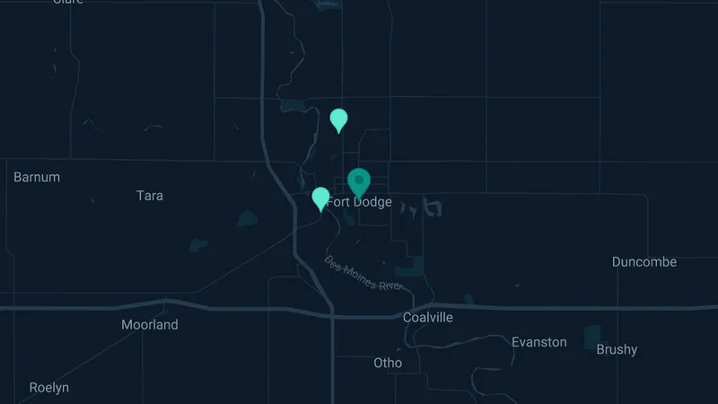 Map of Fort Dodge, Iowa: 4 documented asbestos exposure sites